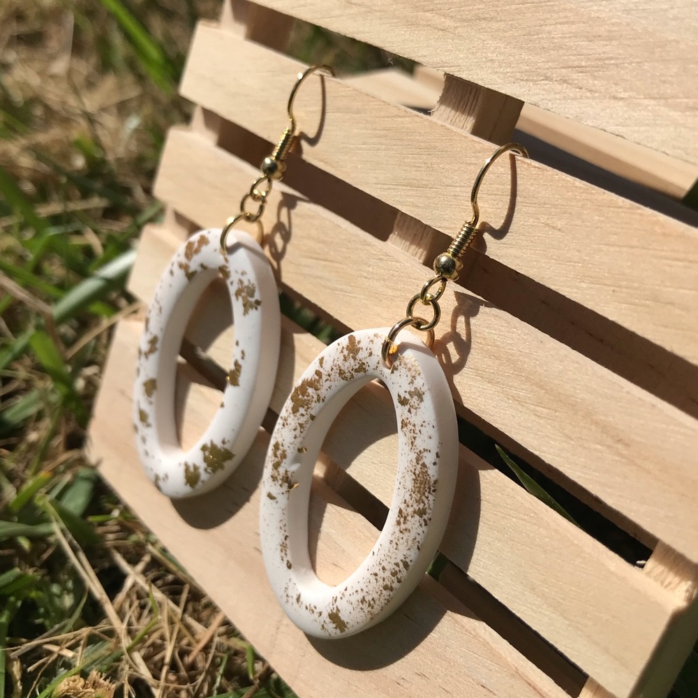 Handmade White Clay and Gold Earrings